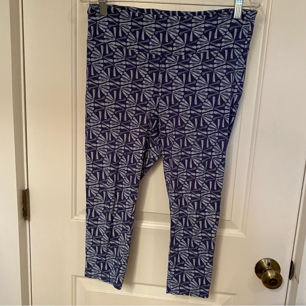 FRESH PRODUCE PANTS LEGGINGS CAPRI BLUE PRINT STRETCH USA SIZE M